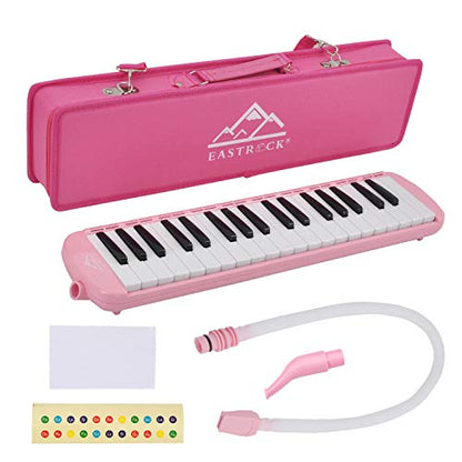 EastRock 37 Key Melodica Instrument Keyboard Soprano Piano Style with Mouthpiece Tube Sets and Carrying Bag for Beginners Adults Gift Pink - color: Pink, size: 37key