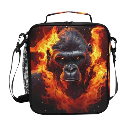 ALAZA Fierce Gorilla King Kong Lunch Box Insulated Lunch Bag Kids Cooler Tote Bag Freezable Shoulder Strap Lunchbox for Girls School Picnic - color: Multi2673