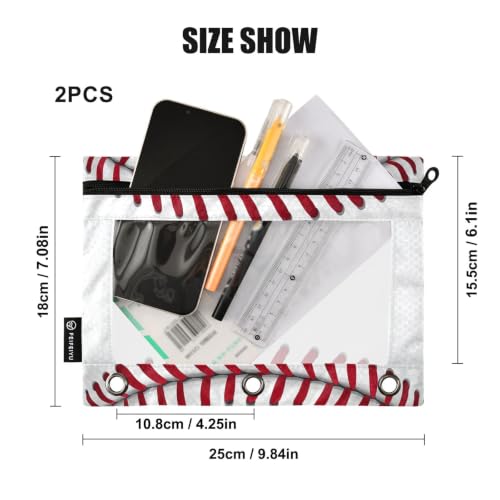 Gredecor 3 Ring Binder Pencil Pouch, Ball Softball Basebal Laces (1) Zippered Pen Case Pouches with Clear Window, 2 Pack Stylish Office & School Supplie - color: Ball Softball Basebal Laces (1)