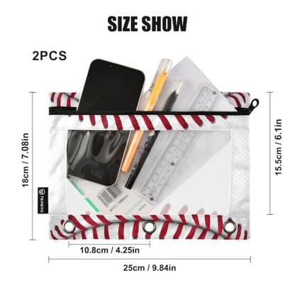 Gredecor 3 Ring Binder Pencil Pouch, Ball Softball Basebal Laces (1) Zippered Pen Case Pouches with Clear Window, 2 Pack Stylish Office & School Supplie - color: Ball Softball Basebal Laces (1)