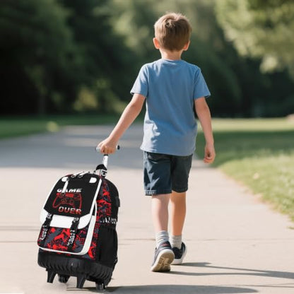 Bevalsa Rolling Backpack for Boys, Roller Backpack with Wheels, Wheeled School Bag with Sling Bag, Lunch Box & Pen Case for Kids Children Teens Elementary Middle Student Glow In The Dark - color: Red