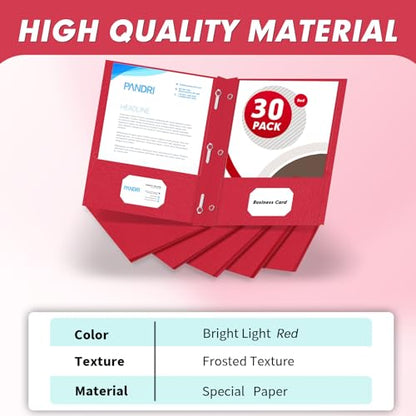 Two Pocket Folders, PANDRI 30 Pack Two Pocket Folders with Prongs, 3 Prong Folders Designed for Office and Classroom, Letter Size Red - color: Red