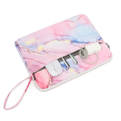 Laptop Sleeve with Pocket (Pink Marble, 12.5 inch-13.5 inch) - color: Pink Marble With Strap, size: 12.5 inch-13.5 inch
