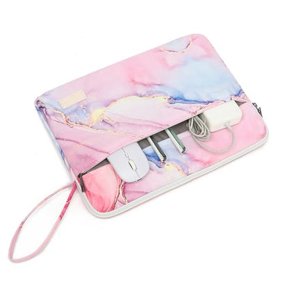 Laptop Sleeve with Pocket (Pink Marble, 12.5 inch-13.5 inch) - color: Pink Marble With Strap, size: 12.5 inch-13.5 inch