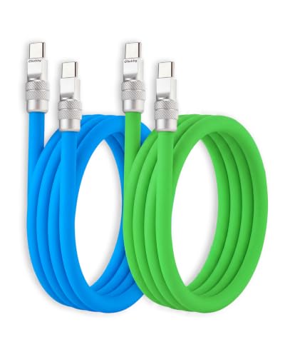 chubbycable Couple Chubby 2 Pack 240W USB C Cable Extra Thick Silicone Fast Charging Cable Compatible with iPhone 17-15 Series iPad Galaxy Series, Blue+Green, Type-C to Type-C, 3.3FT - color: Blue+Green, size: 3.3ft (1m), style: Type C-Type C
