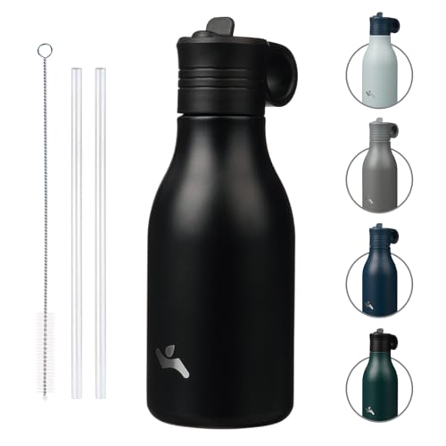Konokyo 25oz Insulated Travel Water Bottle with Straw, Black | Stainless steel, BPA free, leak proof, double wall, dishwasher safe. Reusable for gym, workouts, and daily use - color: Black, size: 12 Ounces