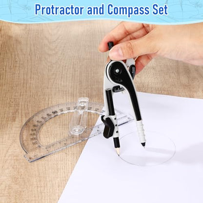 Zonon 2 Pcs Student Protractor and Compass, Student Geometry Math Set Drawing Compass and 180 Degree 6 Inch Protractor with Swing Arm for Drawing Measuring School Office (Black) - color: Black