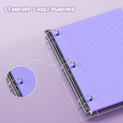 Purple Loose Leaf Paper 8 x 10.5, 120 Sheets Lined Paper College Ruled Paper, 3 Hole Punched Notebook Paper College Ruled, 3 Ring Binder Paper 8 x 10.5, Filler Paper College Ruled for Office, School - color: Purple-120 Pcs