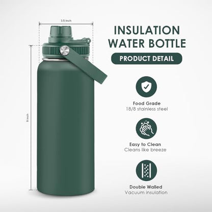 Insulated Stainless Steel Water Bottle 32oz, Vacuum Chug Lid Travel Tumbler for Men Friends Dad Brothers, Birthday Christmas Fathers Day (Army Green) - color: Solid Color 4