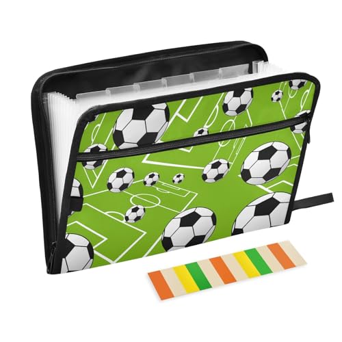 Cute Soccer Balls File Folders, Plastic Folders with 13 Pockets, Expandable File Folder for Documents School Students Office, Aesthetic Folder with Labels A4 Letter Size - color: Multicolor 18