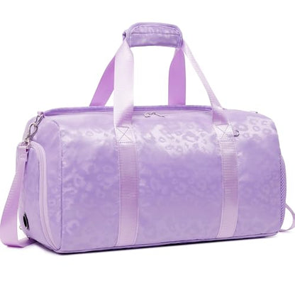 Jumpopack Dance Bag for Girls Duffle Bag Girls Overnight Bags Sleepover Gym Gymnastics Bags with Shoe Compartment and Wet Pocket,Leopard Shape - color: Leopard Purple