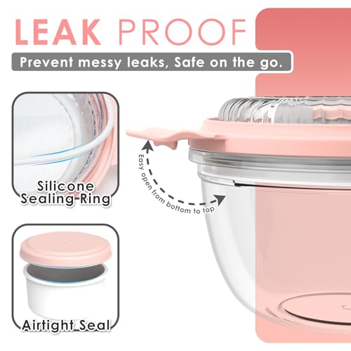 WHALEHOUSE 2-Pack 33 OZ Clear Eco-friendly SK chemicals ECOZEN Salad Container Sets, Portable Plastic Salad Bowls with Lid, Leak-Proof Dressing Container, Bento Lunch Box for Meal Prep & Food Storage - color: Pink-2 Pack