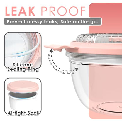 WHALEHOUSE 2-Pack 33 OZ Clear Eco-friendly SK chemicals ECOZEN Salad Container Sets, Portable Plastic Salad Bowls with Lid, Leak-Proof Dressing Container, Bento Lunch Box for Meal Prep & Food Storage - color: Pink-2 Pack