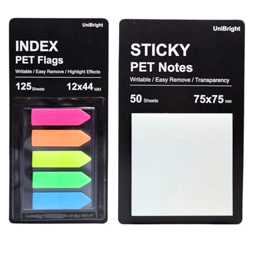 UniBright 175 pcs Arrow Page Tabs & 3x3 Inch Transparent Sticky Notes, Sticky Tabs for Books, Bible & Notebooks, Writable Repositionable Page Markers, Office, School, Home Use - color: Neon-175pcs