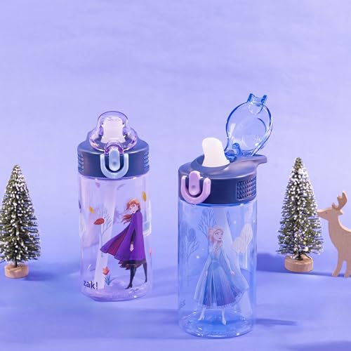Zak Designs Disney Frozen Sage Kids Water Bottle For School or Travel, 16oz Durable Plastic Water Bottle With Straw, Handle, and Leak-Proof, Pop-Up Spout Cover, 2-Pack Set (Anna & Elsa) - color: Disney Frozen (Anna & Elsa)