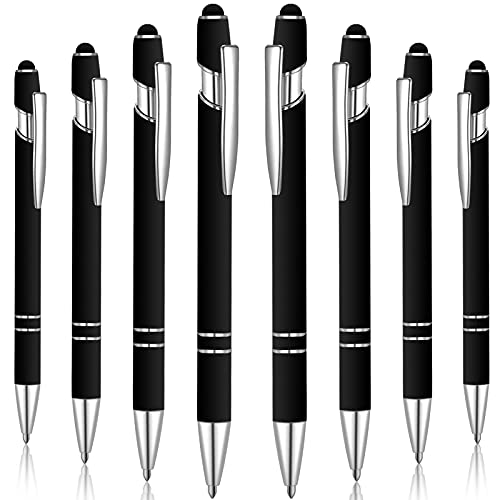 8 Pieces Ballpoint Pen with Stylus Tip Black Ink 2 in 1 Stylus Metal 1.0 mm Medium Point Smooth Pen Rainbow Colorful Rubberized Ballpoint for Touch Screen Tablet(Black) - color: Black