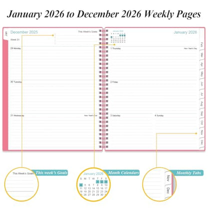 2026 Planner - Planner 2026 from January 2026 to December 2026 with 12 Monthly Tabs, Flexible Cover, Inner Pocket, 8.5" x 11", Pink - color: Pink, size: 8.5" x 11"