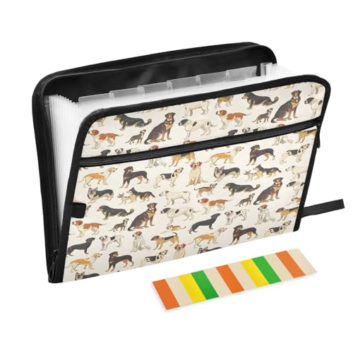 Variety Dog Pattern 13 Pocket File Organizer Expanding File Folder with Front Pouch Portable Business File Storage Document Organizer Folder with Zipper - color: Variety Dog Pattern