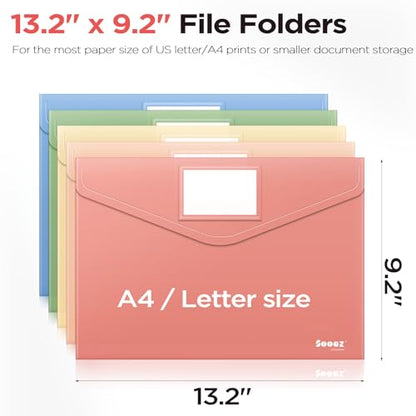 Sooez 10Pack Plastic Envelopes, Plastic File Folder, Folders for Documents Retro Colors, Super Heavyweight Document Holder, Storage Pouches, File Envelopes for School Office Supplies - style: Retro