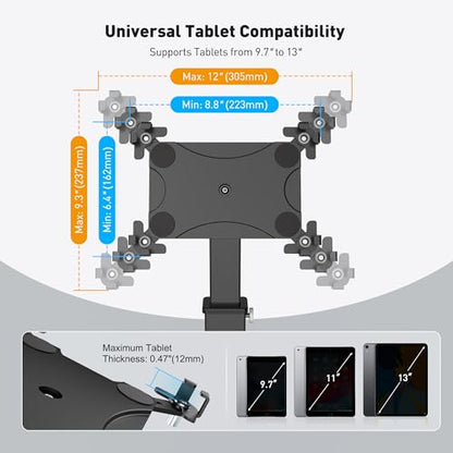 AboveTEK Anti-Theft iPad Kiosk Stand, 360 Rotation & Adj. Height 8.3"–13.4", Heavy-Duty Steel & Aluminum, Fits 9.7"-13" Tablets, Security Retail POS Tablet Stand for Business & Commercial Use