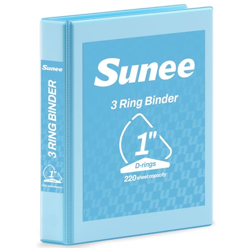 SUNEE 3 Ring Binder 1 Inch D Ring, Clear View Binder Three Ring PVC-Free (Fit 8.5x11 Inches) for School or Office Supplies, Sky Blue, 1 Pack - color: Sky Blue, size: 1 Inch, style: 1 Pack