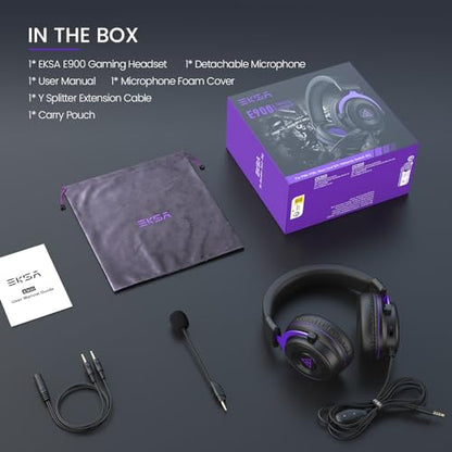 EKSA E900 Headset with Microphone for PC, PS4,PS5, Xbox - Detachable Noise Canceling Mic, 3D Surround Sound, Wired Headphone for Gaming, Computer, Laptop, 3.5MM Jack - color: Purple