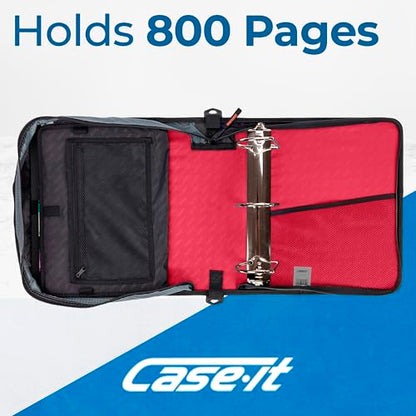 Case-it King Sized Zip Tab School Zipper Binder | 4-Inch D-Rings, 800 Sheet Capacity, 5-Subject Expanding File Folder, Multiple Pockets & Storage Organizer, Shoulder Strap|D-186 Fire Engine Red|4 Pack