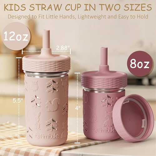Fimibuke Toddler Cups Spill Proof, 12 OZ Sippy Cups for Kid Girl Boy, Stainless Steel Tumbler with Lid, Removable Silicone Straw & Sleeve, BPA Free Dishwasher Safe Water Bottle Snack Container 4 Pack - color: Sage/Misty Blue/Khaki/Beige, size: 12 Ounces
