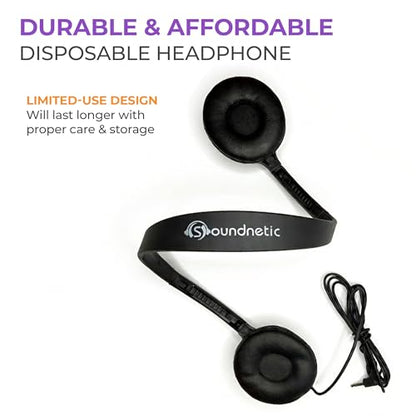 Soundnetic SN313 Bulk Classroom Headphones 25 Pack – Wired On-Ear Stereo Headphones for Students K-12, Leatherette Earpads, 3.5mm Jack, Compatible with Chromebook, Laptop, Computer – School Pack - size: 25 Pack