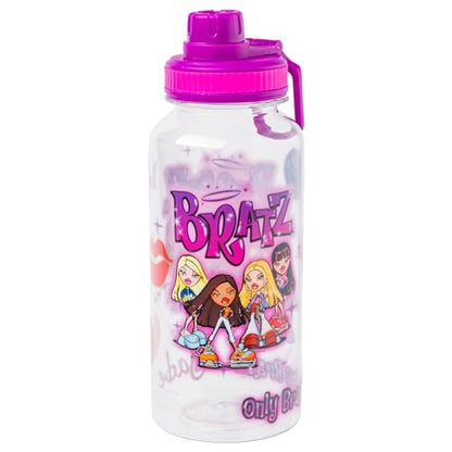 Silver Buffalo Bratz Airbrush Featuring Yasmin, Sasha, Jade, and Cloe Twist Spout Plastic Water Bottle with Stickers You Stick Yourself, 32 Ounces | Sasha, Jade and Cloe, Twist Spout, Sticker Set, You Stick Yourself, 0.95 Liters - color: Bratz
