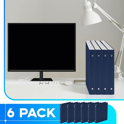 Henoyso 6 Pcs 1 Inch Mini Plastic 3 Ring Binders Fits 5.5" x 8.5" Paper, Holds(Capacity 200 Sheets), Flexible Three Round Rings Small Dark Blue A5 Binders Bulk for School, Office Use, Photo Album - color: Dark Blue, size: 1 Inch
