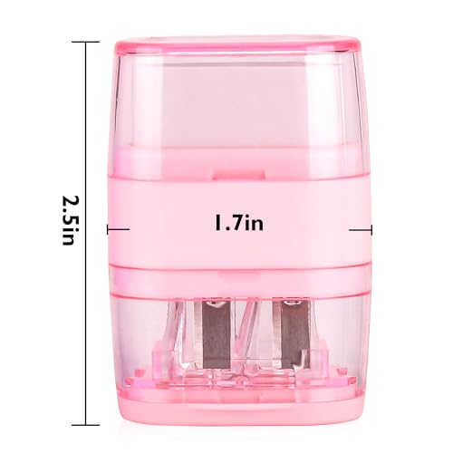 1PCS Manual Pencil Sharpener with Eraser, 2 Sharpening Holes Sharpener with Eraser for School, Office and Home Supplies (Pink) - color: Pink