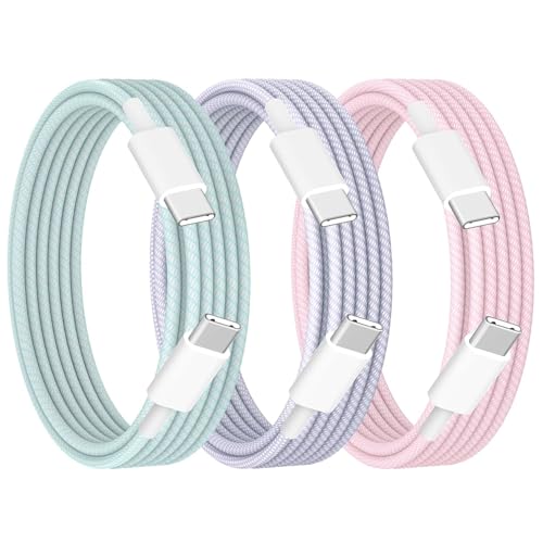USB C Cable [10ft 240W], 3-Pack Type C Charger iPhone Fast Charging Cable Soft, Braided, Flexible for iPhone 17, Galaxy S25, Pixel 10, Airpods, iPad Pro & More, Travel Essentials - Multicolored - color: 10FT