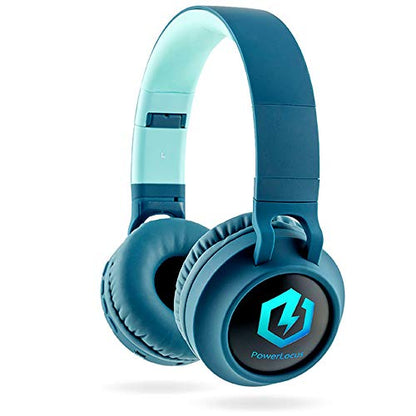 PowerLocus Kids Headphones Wireless, Bluetooth Headphones for Kids Over Ear, LED Lights, 85dB Safe Volume Limit, Foldable, Micro SD Mode, Built-in and Line-in Microphone for Phones,Tablets,Laptop - color: Non-Ears Blue