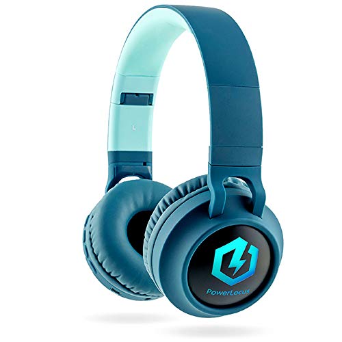 PowerLocus Kids Headphones Wireless, Bluetooth Headphones for Kids Over Ear, LED Lights, 85dB Safe Volume Limit, Foldable, Micro SD Mode, Built-in and Line-in Microphone for Phones,Tablets,Laptop - color: Non-Ears Blue