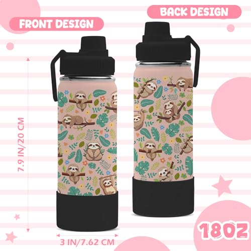 Sloth Gifts, 18oz Sloths Water Bottle with 2 Lids (Spout and Straw Lid), Kids Insulated Stainless Steel Sloth Lovers Tumbler Cup, Birthday Gifts for Women Teen Girl - color: Sloth