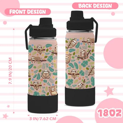 Sloth Gifts, 18oz Sloths Water Bottle with 2 Lids (Spout and Straw Lid), Kids Insulated Stainless Steel Sloth Lovers Tumbler Cup, Birthday Gifts for Women Teen Girl - color: Sloth