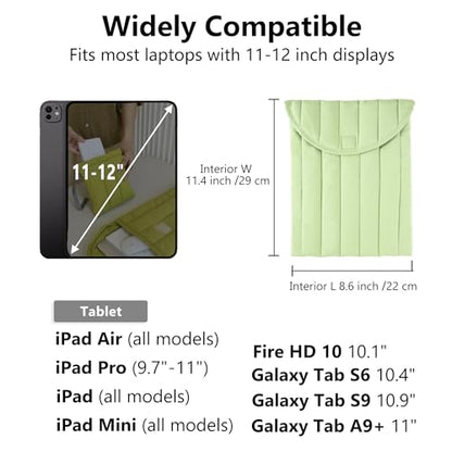 Puffy Laptop Sleeve 11-12 Inch, Soft Laptop Case, Mint Green | Compatible with 11-12 Inch Macbook Pro/Air, Asus/Dell Xps/Lenovo Laptops, Protective Carrying Bag for Women and Men - color: Mint Green, size: 11/12