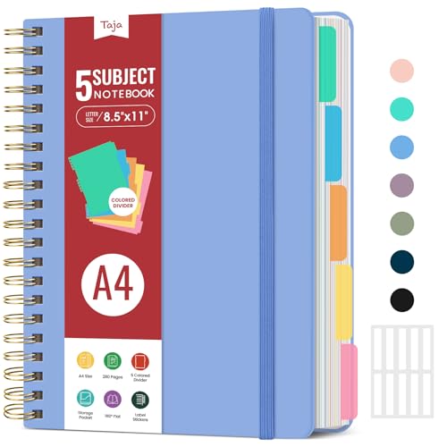 Hardcover Spiral Journal Notebooks for Work With Removable Dividers & Tabs, 8.5"x11" 5 Subject Notebook for Note Taking & Organizer, A4 College Ruled Lined Journal for Women & Writing, Lavender, 280 Pages - color: E-Lavender