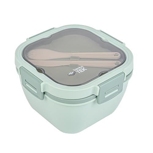 Restaurantware-Bento Tek 57.5 Ounce Bento Box, 1 Reusable Lunch Container - With Fork And Knife, Does Not Contain BPA, Green Plastic Reusable Lunch Box, Microwavable, Dishwashable - size: 1 Count, style: 58 oz - Green