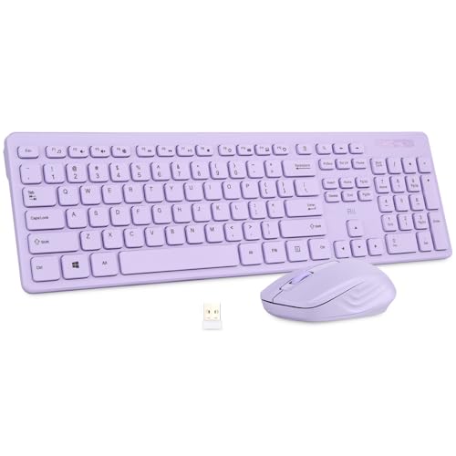 Wireless Keyboard and Mouse Combo - Rii Standard Office PC Keyboard and Optical Wireless Mice (Purple) - color: Purple