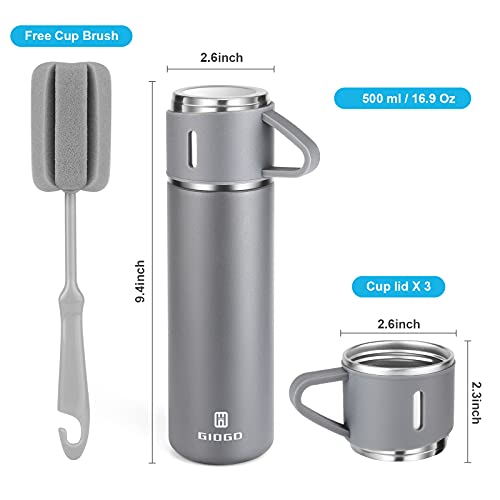 Stainless Steel Thermo 16.9oz Vacuum Insulated Bottle with Cup for Coffee Hot drink and Cold drink water flask.(Gray,Single) - color: Grey (Single), size: 16.9 Ounces