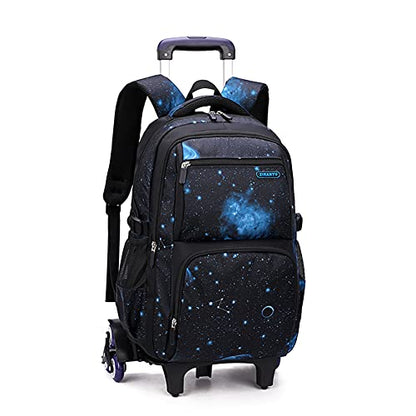 VIDOSCLA Elementary Galaxy Teens Rolling Backpack Kids Boys Luggage with Wheels Trolly BookBag for School-6 Wheels - color: Black Blue-6 Wheels, style: 6 Wheels