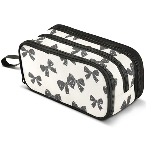 ALAZA Black Bow Pattern Large Pencil Case, Pen Pouch Pencil Bag with 3 Compartments Pen Holder Organizer Stationery Bag - color: Black Bow