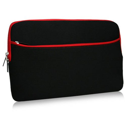 BoxWave Case Compatible with Dynabook Chromebook C1 - SoftSuit with Pocket, Soft Pouch Neoprene Cover Sleeve Zipper Pocket - Jet Black with Red Trim