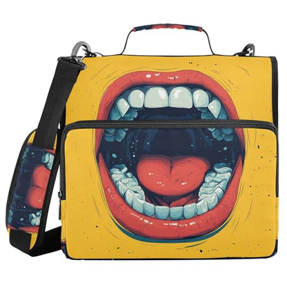 Funny Cartoon Mouth Zipper Binder with Shoulder Strap, 500 Sheets Capacity, Multiple Pockets 1.5Inch 3 Ring Zipper Binder - color: Funny Cartoon Mouth