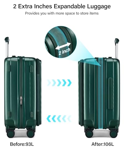 Hanke 26 Inch Expandable Luggage Top Opening Checked Bag Luggage Hard Shell Suitcases with Wheels Lightweight Travel Luggage Heavy Duty Luggage Suitcase with Lock for Woman Men-Blackish Green - color: Blackish Green, size: 26 Inch Expandable