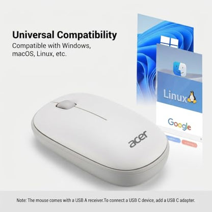 Acer Computer Mouse Wireless, 2.4G Slim USB Wireless Mice with USB-A Receiver, 1600 DPI Optical, Laptop Mouse with Plug and Play for Right/Left Handed Users (for Chromebooks, Windows PC & Mac) White - style: Bubble mouse, white