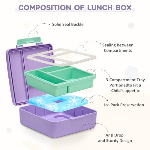 Pawtong Lunch Box Set with Bento Box Container, 17OZ Stainless Steel Food Soup Thermo, Kids Water Bottle & Portable Insulated Lunch Bag – Leakproof, Hot/Cold Retention for School, Travel (Purple) - color: Purple