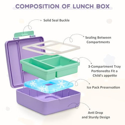 Pawtong Lunch Box Set with Bento Box Container, 17OZ Stainless Steel Food Soup Thermo, Kids Water Bottle & Portable Insulated Lunch Bag – Leakproof, Hot/Cold Retention for School, Travel (Purple) - color: Purple